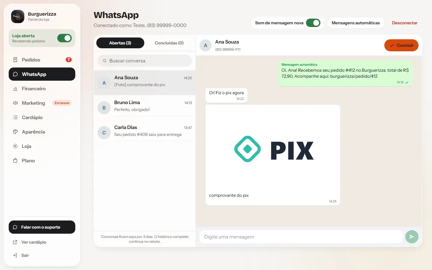 Conversas do WhatsApp no painel